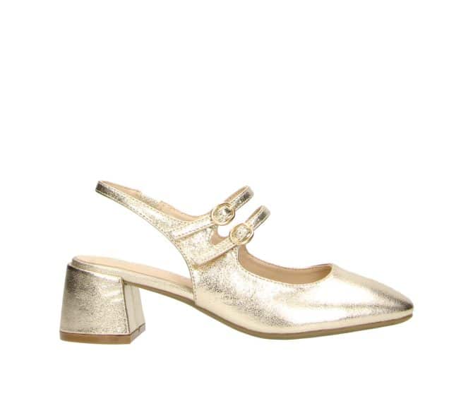 Step into the spotlight with the 2GY0281505 8500 Gold PU Mary Jane! This stunning shoe features a radiant gold finish that instantly elevates any outfit. With a mid-high block heel, it combines comfort and style, making it perfect for any occasion. Add a touch of glamour to your wardrobe with this must-have piece!