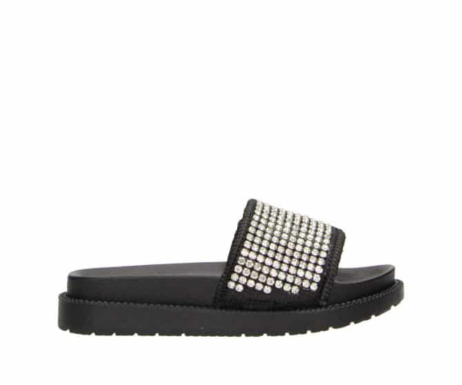 2PT0360702 2182 Black-Silver Textile MF Sandal with Glitter