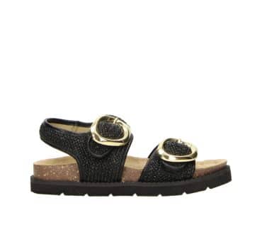 2WJ1460802 2100 Black PU Raffia Combo Sandal