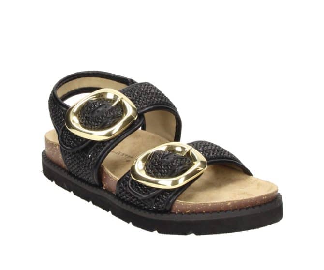 2WJ1460802 2100 Black PU Raffia Combo Sandal