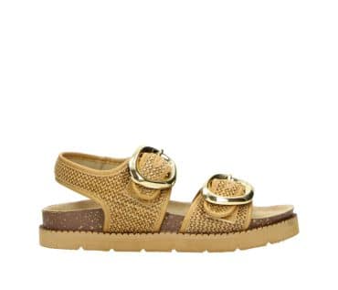 2WJ1460802 3200 Camel PU Raffia Combo Sandal