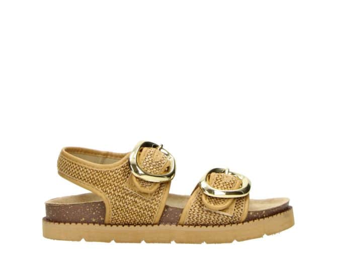 2WJ1460802 3200 Camel PU Raffia Combo Sandal