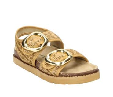 2WJ1460802 3200 Camel PU Raffia Combo Sandal