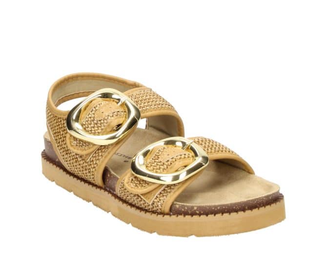 2WJ1460802 3200 Camel PU Raffia Combo Sandal