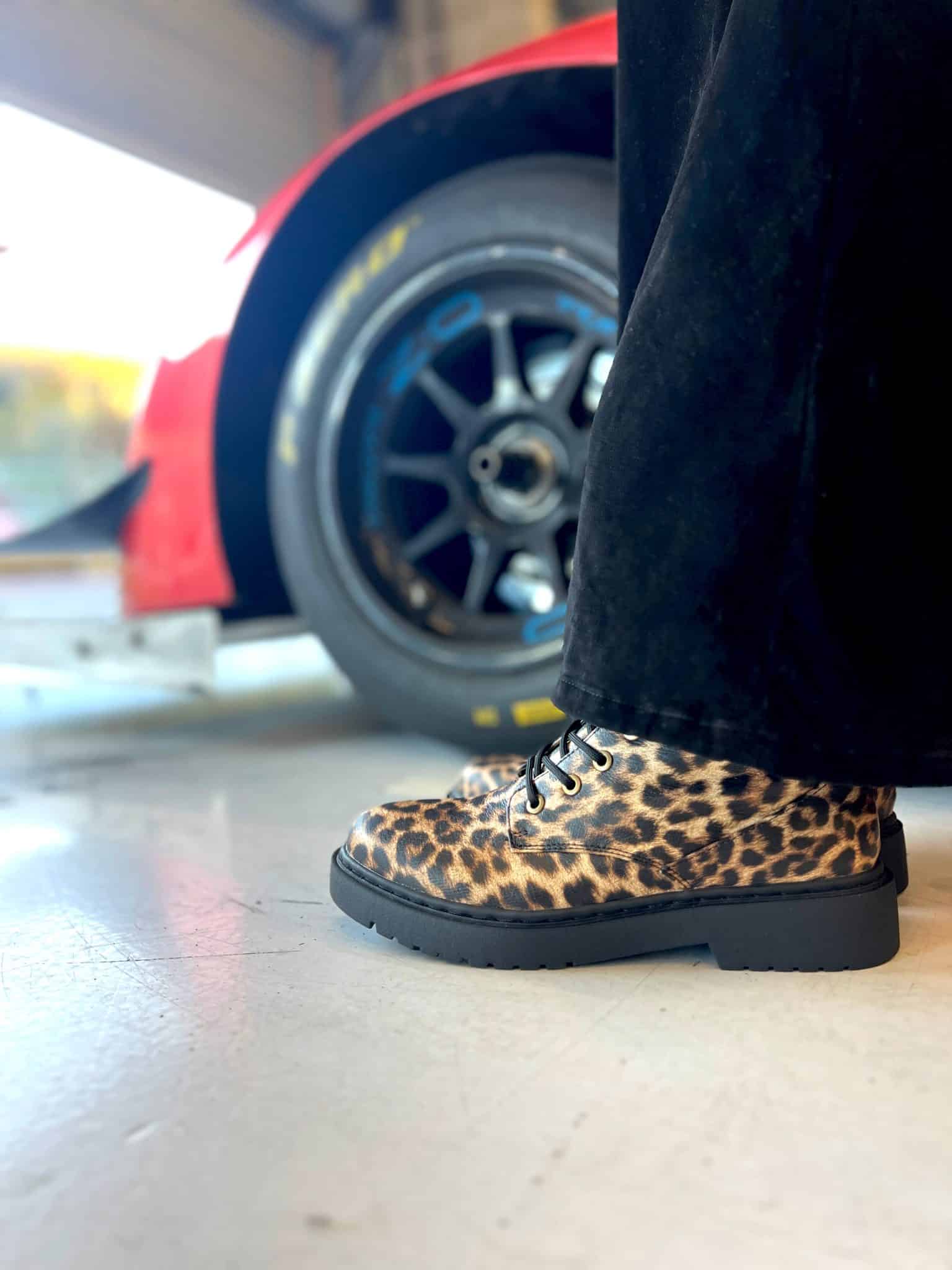 Boot Up For Race Day With Claudia Ghizzani Black Combat Biker Boot Leopard