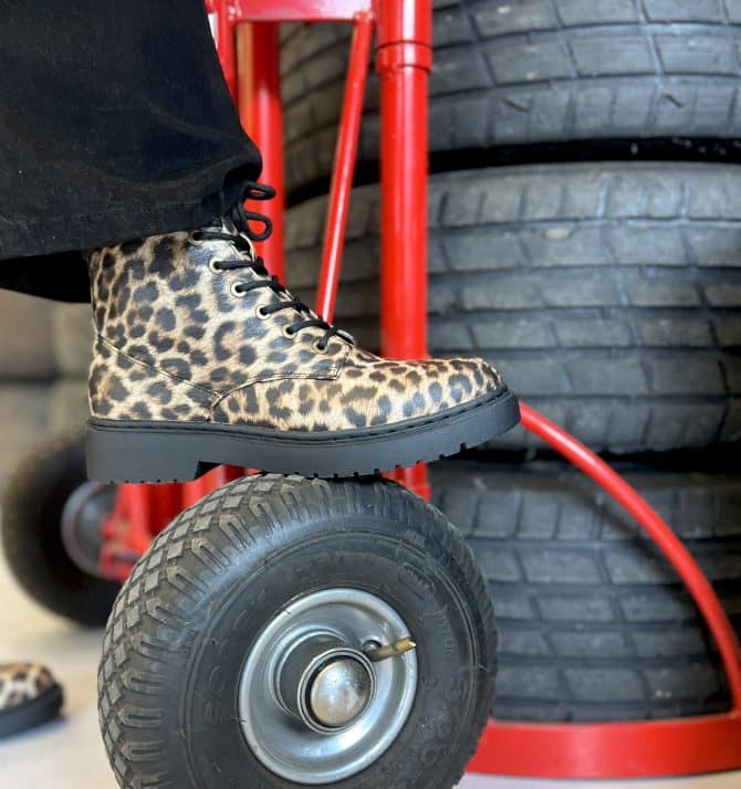 Boot Up For Race Day With Claudia Ghizzani Black Combat Biker Boot Leopard