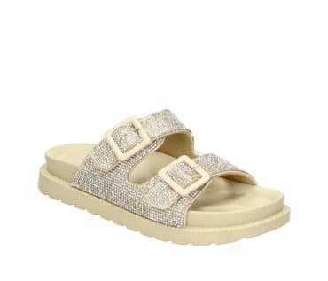 2PT0230701 Beige-Silver PU Glitter Flat Sandal