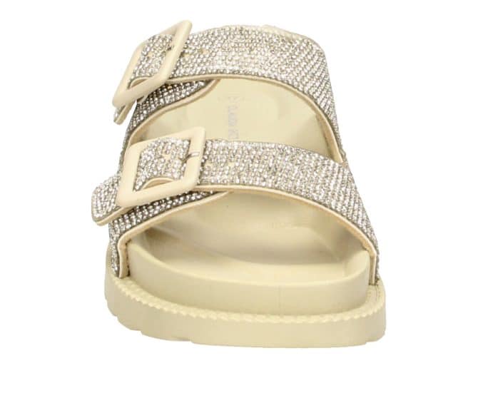 2PT0230701 Beige-Silver PU Glitter Flat Sandal